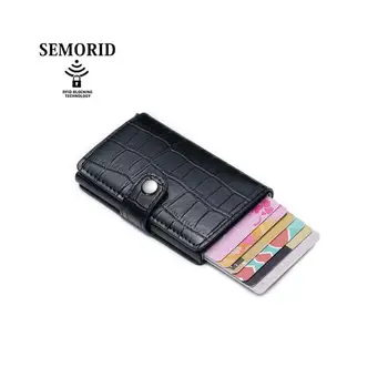 

SEMORID Retro Crocodile Pattern RFID Shielded Slim Pocket Wallet Aluminum Metal Case PU Leather Credit Card Holder