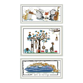 

joy sunday Little lazy cat dmc cross-stitch patterns diy embroidery stitch for needlework kit count cross stitch printed canvas