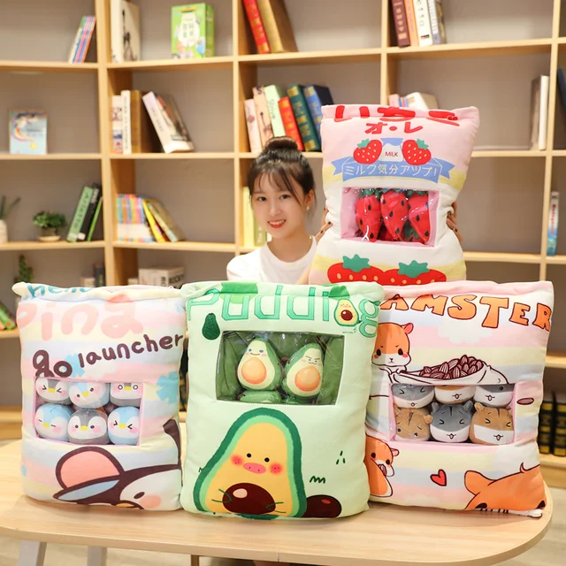 Pudding Bag Plushie Mini Animal Balls Fruit Hamster Penguin Avocado Strawberry Food Plush Snack Pillow Bag 8 Pieces Xmas Gift 1