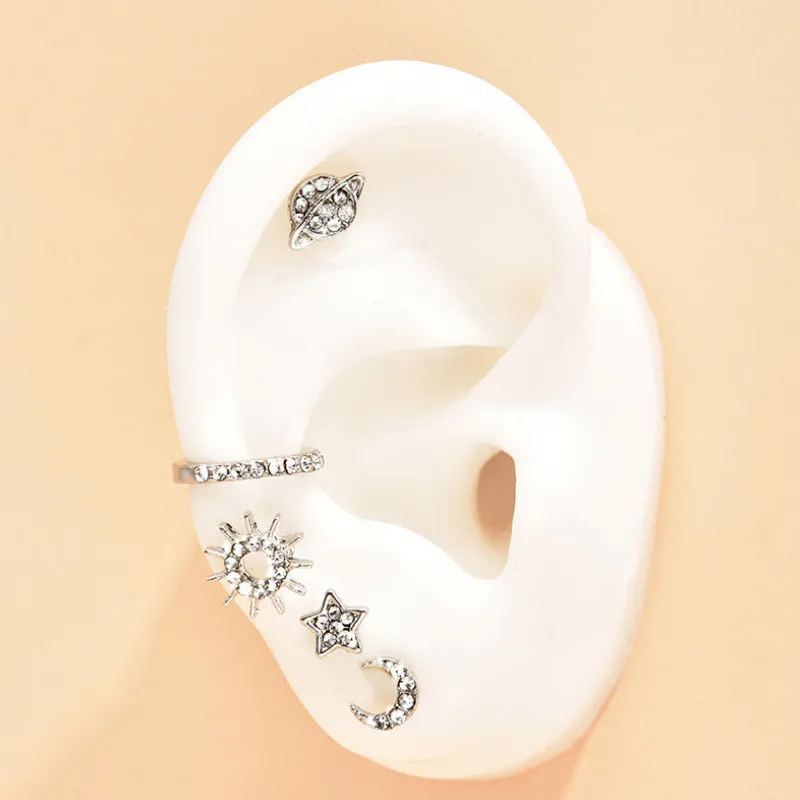 Personality Simple Alloy Five-pointed Star Moon Stud Earrings for Women | Украшения и аксессуары