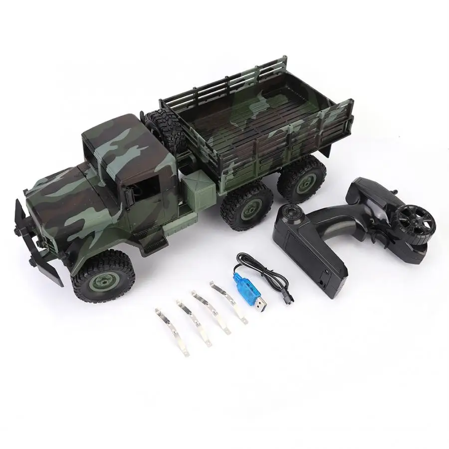

1/16 2.4G RC Car with LED Light High Speed 15km/h with 130 Brush Motor Climbing Crawler Military Truck Model