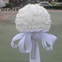 Weztez Кристалл Свадебный букет горный хрусталь Круглый Свадебный букет для невесты белый искусственный цветок розы свадебные аксессуары SPH115