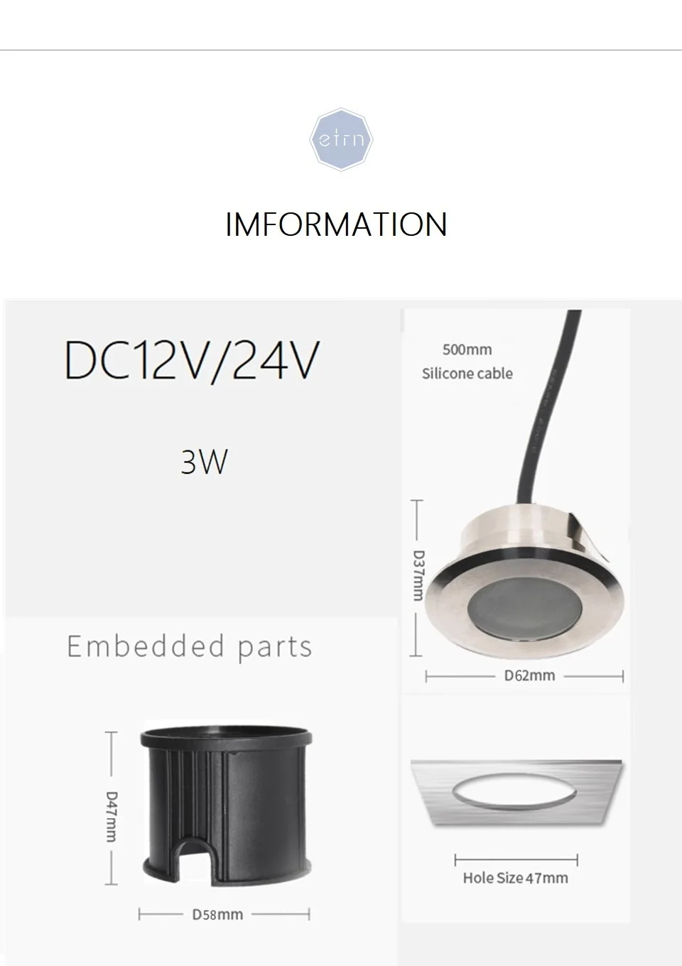 Description Picture 5 of itemetrnLED RGB Led Underground Light Landscape Lighting Outdoor Ground Spot 12V 24V IP68 Waterproof Outside Garden Deck Pool Lamp