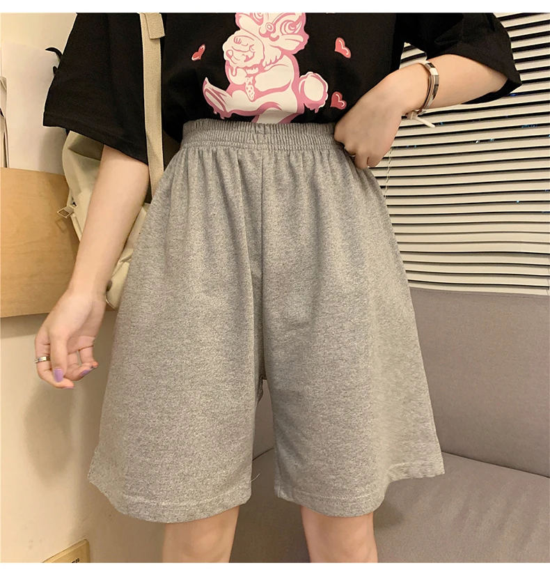 trend informal common unfastened Large measurement straight stable elasticity jogger shorts Korean pure cotton grey black ladies shorts feminine 47 H5148e08a43d9476e806e2b955e30134bf