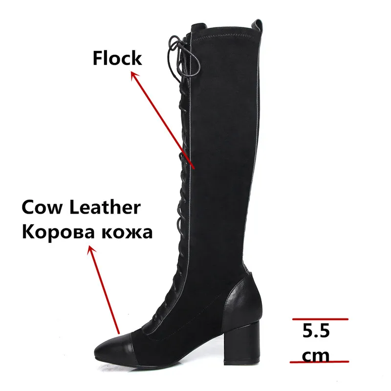 FEDONAS Women Cross Tied Knee High Boots Winter Newest Sexy Long Boots Night Club Shoes Woman Genuine Leather Warm Flock Boots