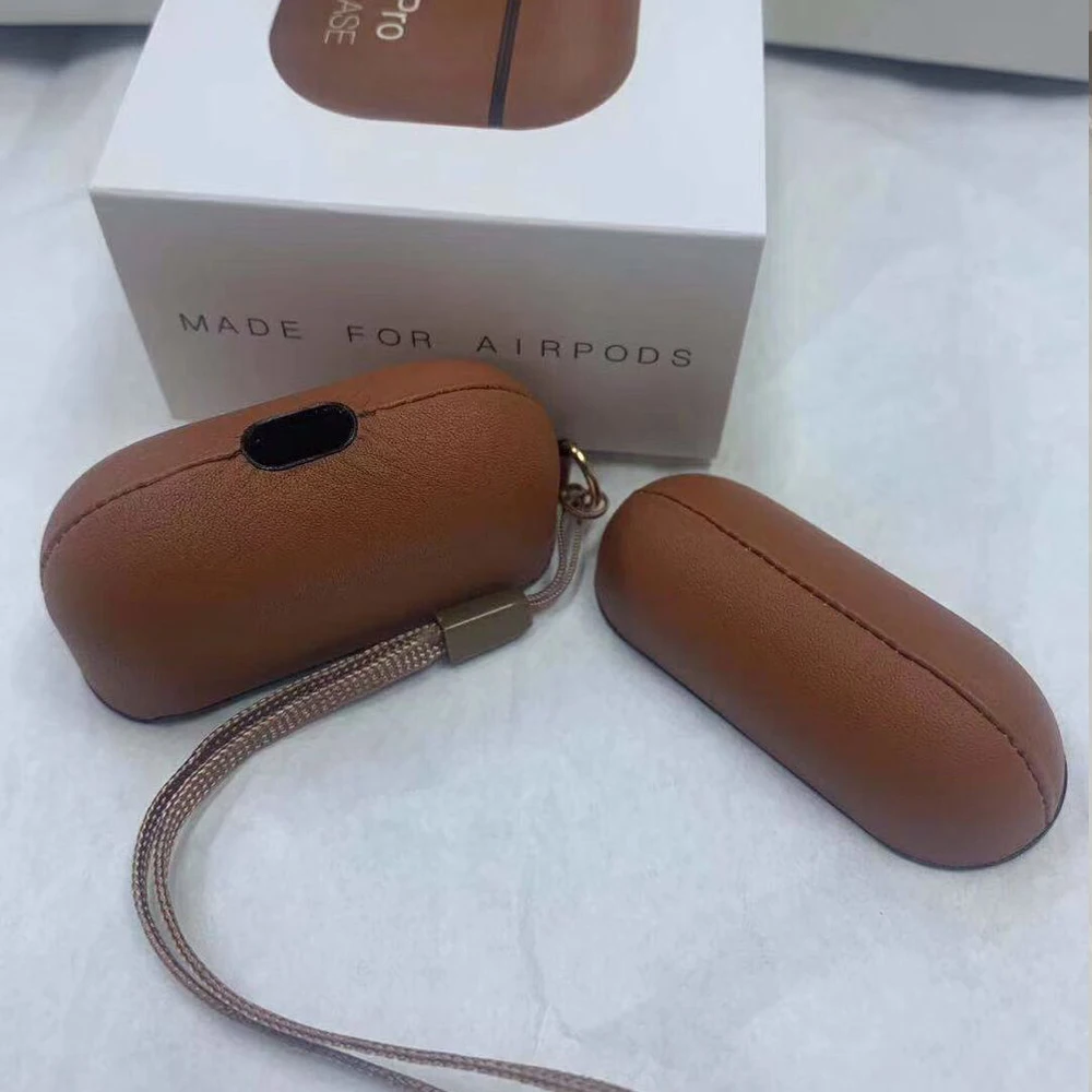 Leather Case Cover for Airpods Pro Luxury Protective Shell w Anti lost Buckle for Apple Air Pods Pro 3 headphone Earpuds Sleeve