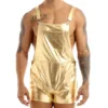 Mens Shiny Metallic Bib Overall Suspender Shorts Jazz Hip Hop Leotard Dance Costumes Shoulder Straps Jumpsuit Suspender Romper 3