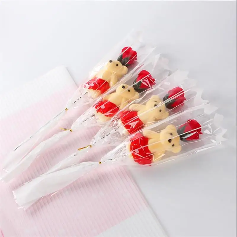 Red VIERUODIS праздничные вечерние букет с мишкой розы романтическое свадебное мыло мультяшное украшение Рождественский подарок на День Благодарения - Цвет: Red