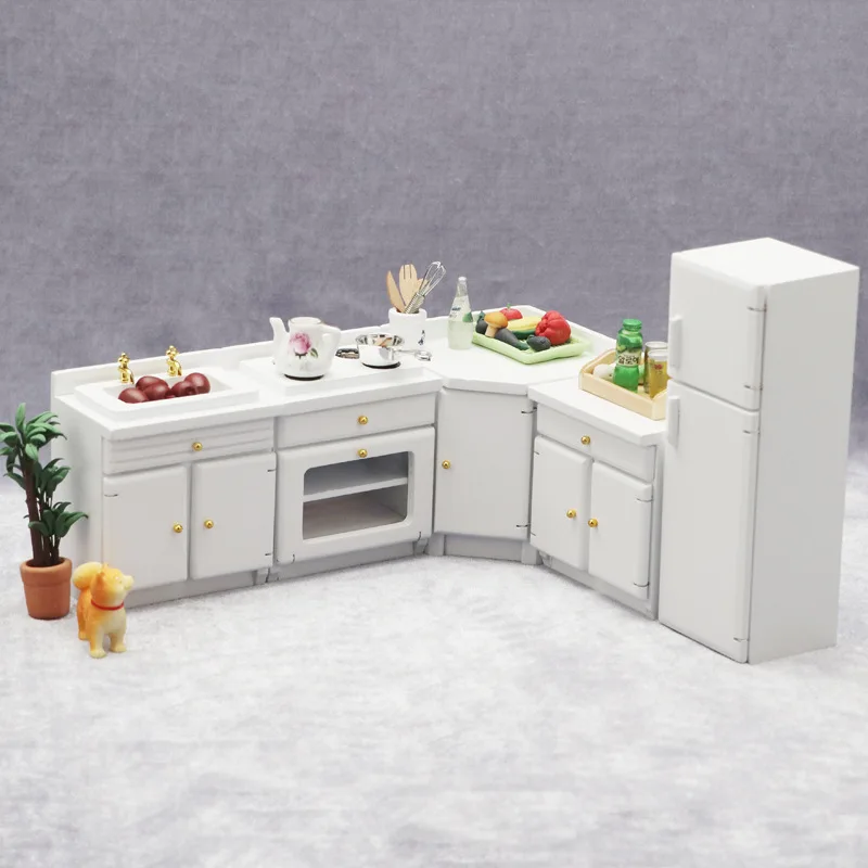 Dollhouse 1/12 Scale Miniature furniture Kitchen set cooking bench Refrigerator 