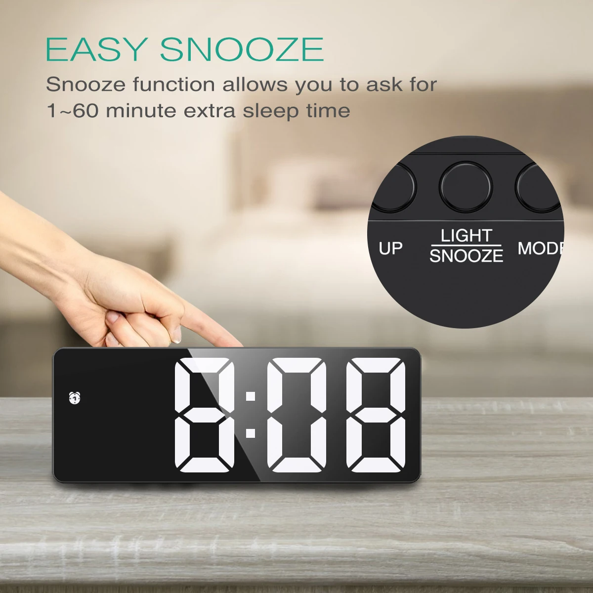 ORIA Reloj Despertador Digital LED Reloj de escritorio Control de voz  Snooze tiempo temperatura pantalla modo nocturno Reloj Despertador USB 9  colores