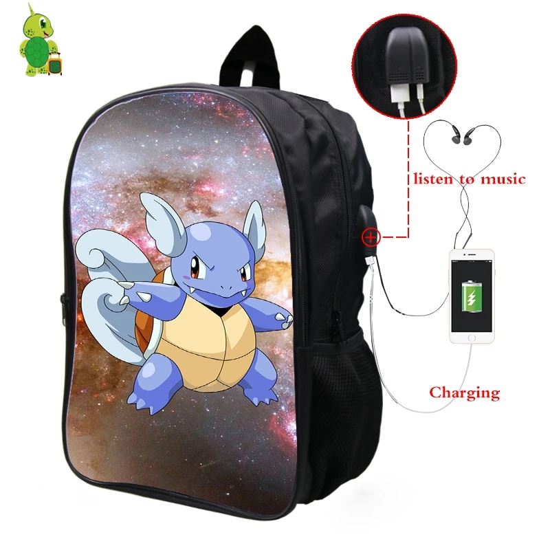 Pokemon Wartortle Galaxy Космический рюкзак Многофункциональный USB зарядка Разъем для наушников школьные сумки для подростков ноутбук рюкзак - Цвет: 7