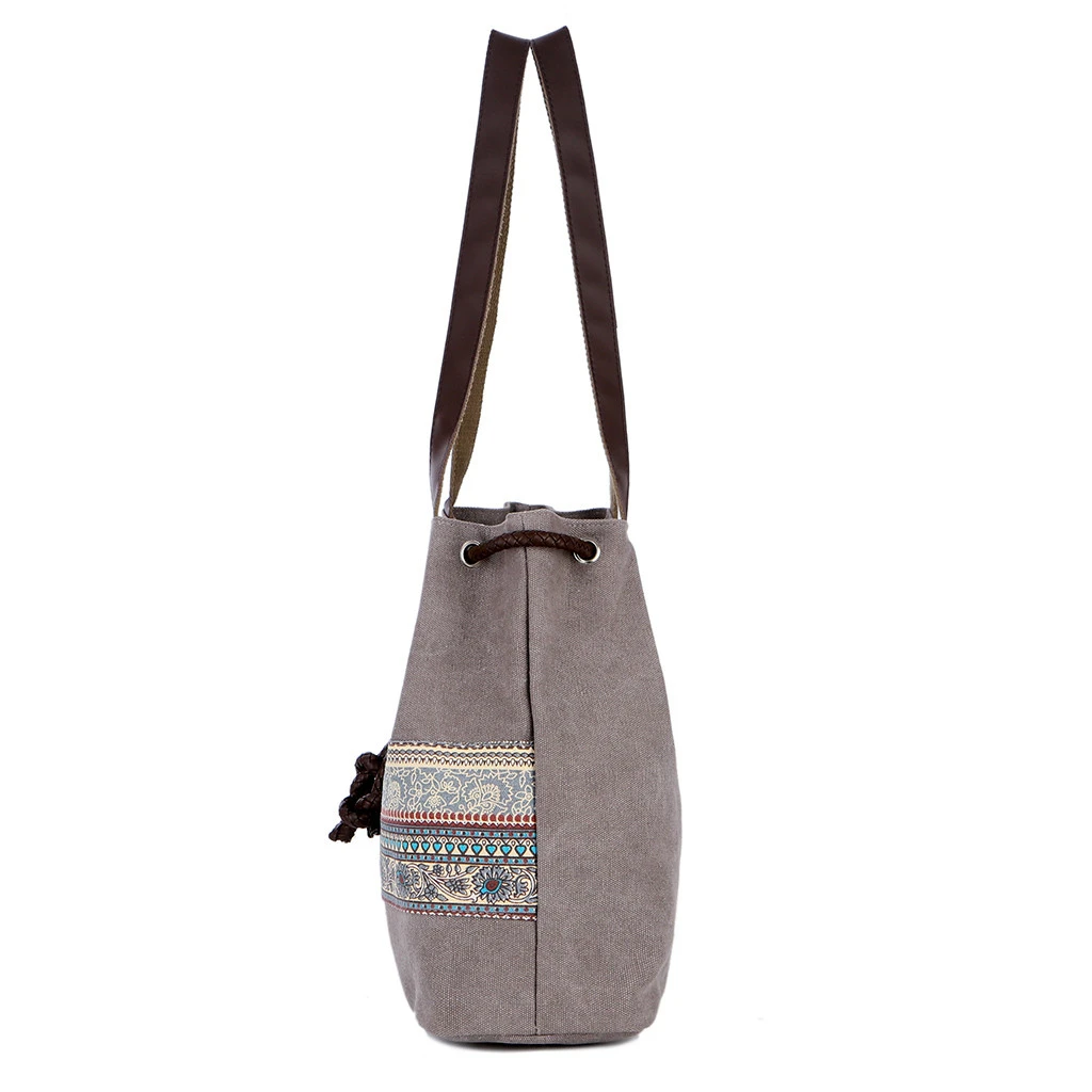 Style Canvas Handbags Women Drawstring Bucket Bag Lady Cheap Shoulder Single Shoulder Shopping Bags Floral Printed Beach Bag 820