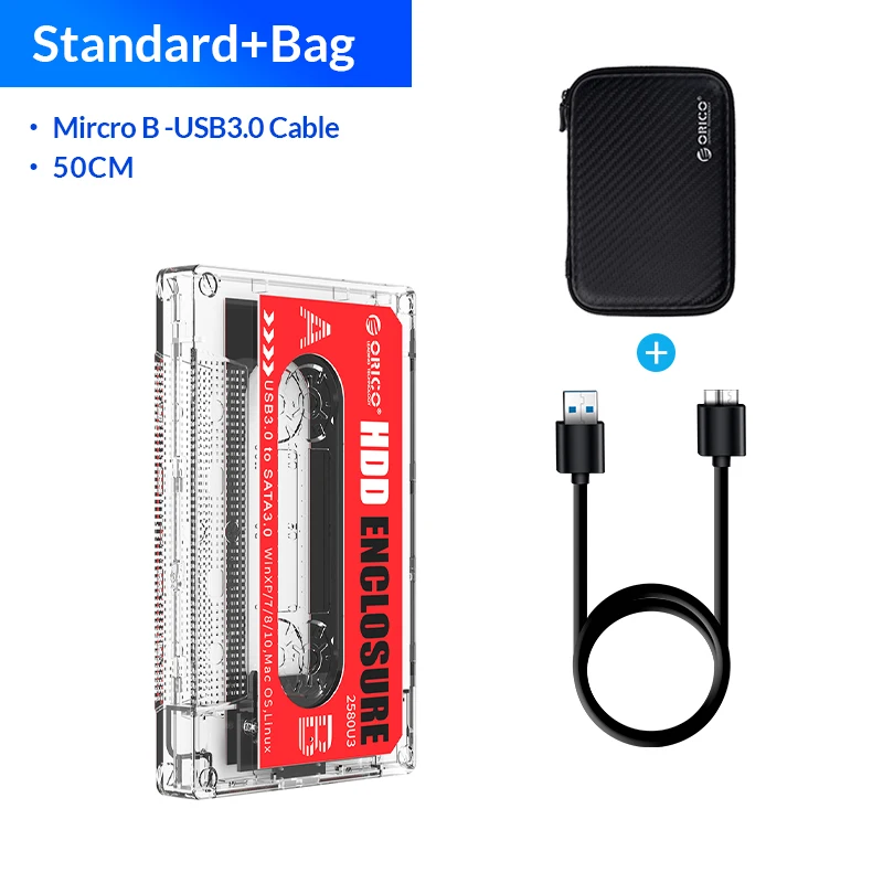 ORICO 2.5'' Hard Drive USB3.0 Type-C HDD Enclosure External Transparent HDD Case DIY Stickers for SSD HDD Cassette Tape Design hard drive disk enclosure HDD Box Enclosures