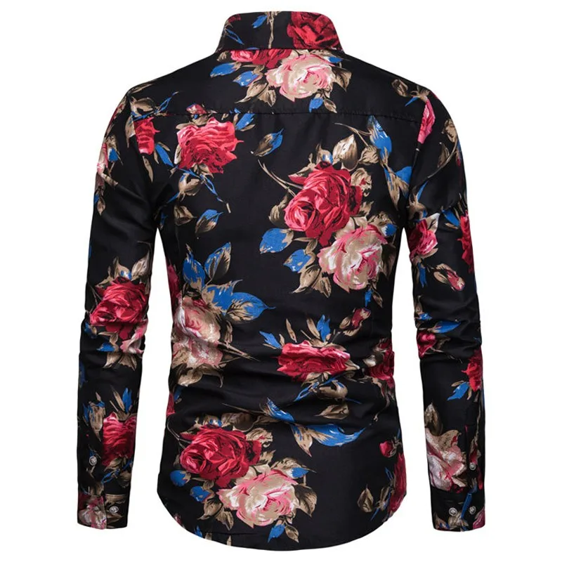 

Spring and Autumn New Europe and America Men's XL Long Sleeve Print Shirt Fat Fat Brother Shirt Men's Beach