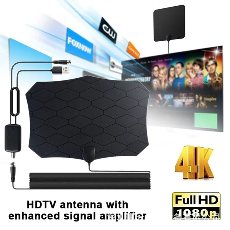 Qiyuntong 4K 25DB High Gain HD TV DTV Box Digital Antenna EU Plug 50 Miles Booster Active Indoor Aerial Flat Design | Электроника
