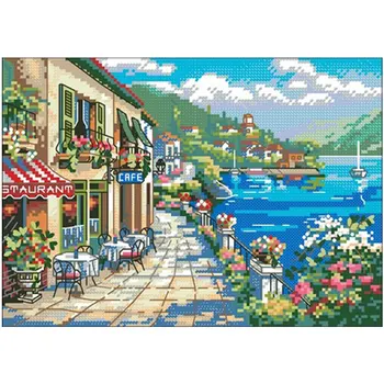 

Seaside cafe patterns Counted Cross Stitch 11CT 14CT 18CT DIY Cross Stitch Kits Embroidery Needlework Sets home decor