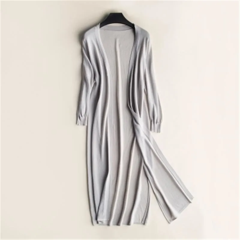 

Plus Size Women Summer Cardigan Long Sleeve Casual Thin Coat Solid Loose Long Knit Cardigan Sun Protection Tops
