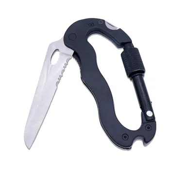 

5in1 Outdoor Multifunctional Carabiner Survival Foldable Knife Quickdraw Screwdriver Hook Paracord Keychain Knife D Hook Defense