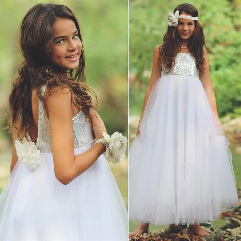 

2020 primera comunion Kids Gold Sequin vestido infantil festa Floor Length Wedding Girls Christmas Flower Girl Dresses