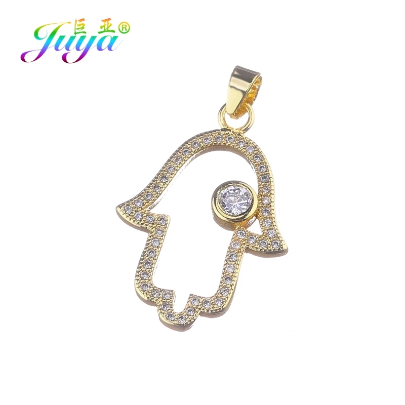 Juya, женское модное ожерелье с кулоном, микро ПАВЕ, циркон, Хамса, рука Фатимы, сглаза, золото/серебро/розовое золото, колье, ожерелье - Окраска металла: Gold Pendant