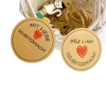 

120pcs/pack 2 choices MIT LIEBE SELBSTGEMACHT round kraft paper red heart sealing sticker 35MM