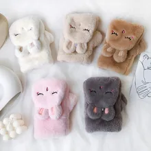 Плюшевые перчатки с кроликом для женщин, девочек, милое симпатичное животное, теплые Утепленные Перчатки Guantes Invierno, женские зимние перчатки