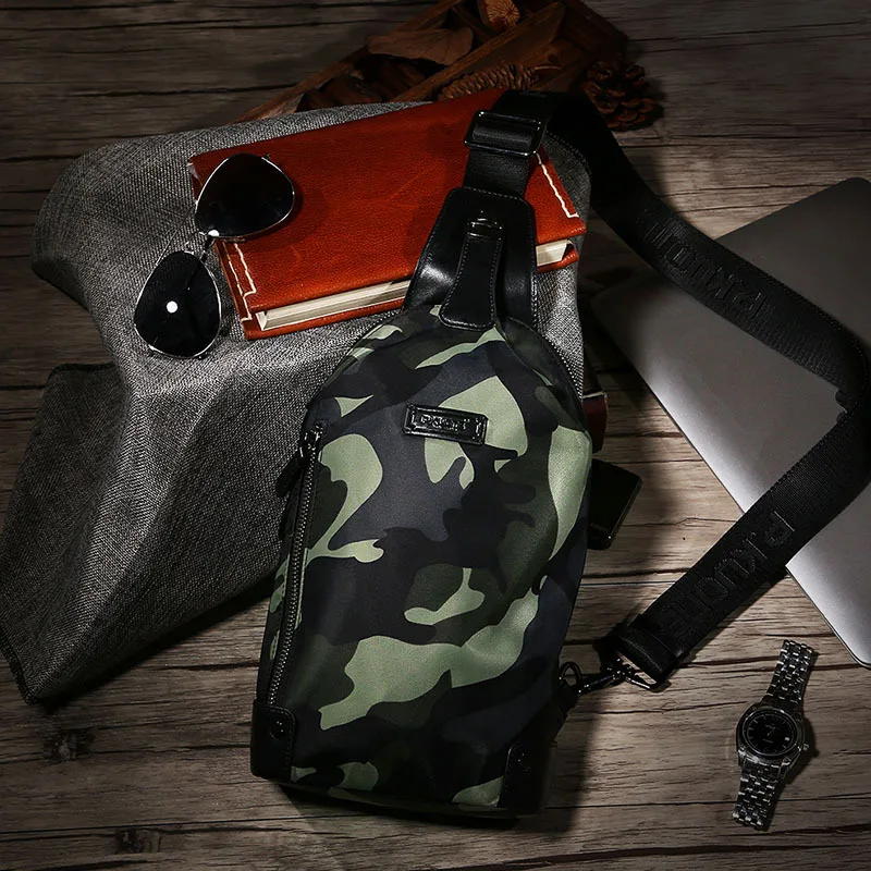 

P.kuone Chest Bag Fashion Korean-style Casual Sports Shoulder Bag Shoulder Bag Camouflage Chest Nylon Backpack Fashion