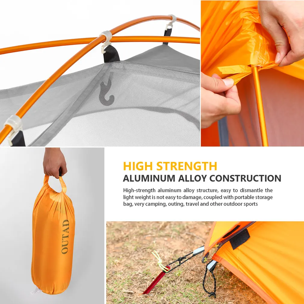 OUTAD 2 человек открытый силиконовый ультра-светильник двойной Слои палатка с деревянным сиденьем высокое Водонепроницаемый коэффициент Алюминий Полюс