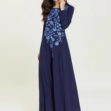 Модное и удобное женское платье большого размера, Вышитое круглым вырезом с длинными рукавами, арабское ветровое платье, повседневные большие халаты