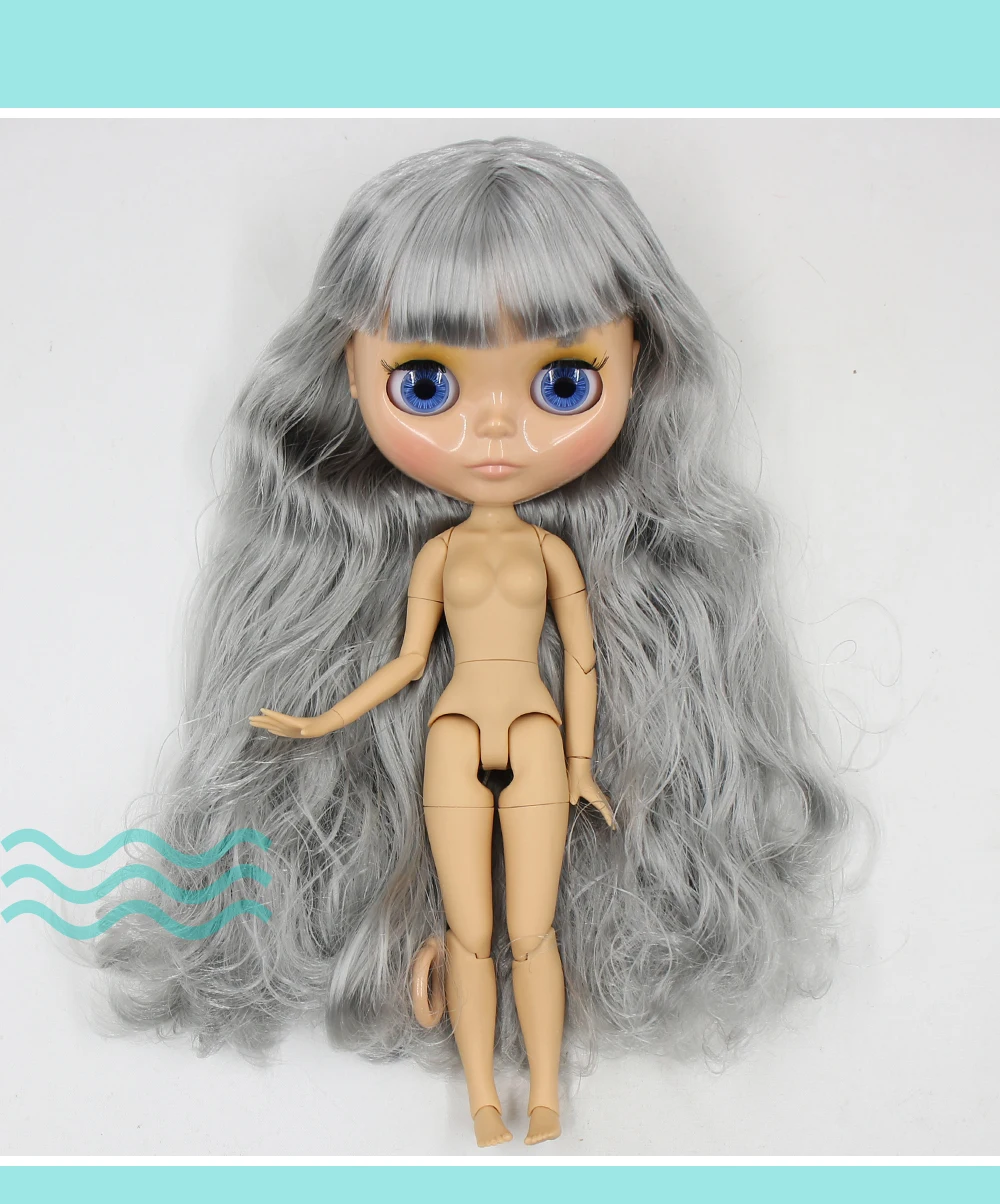 Neo Blythe-Puppe mit grauem Haar, hellbrauner Haut, glänzendem süßem Gesicht und werkseitig gegliedertem Körper 1