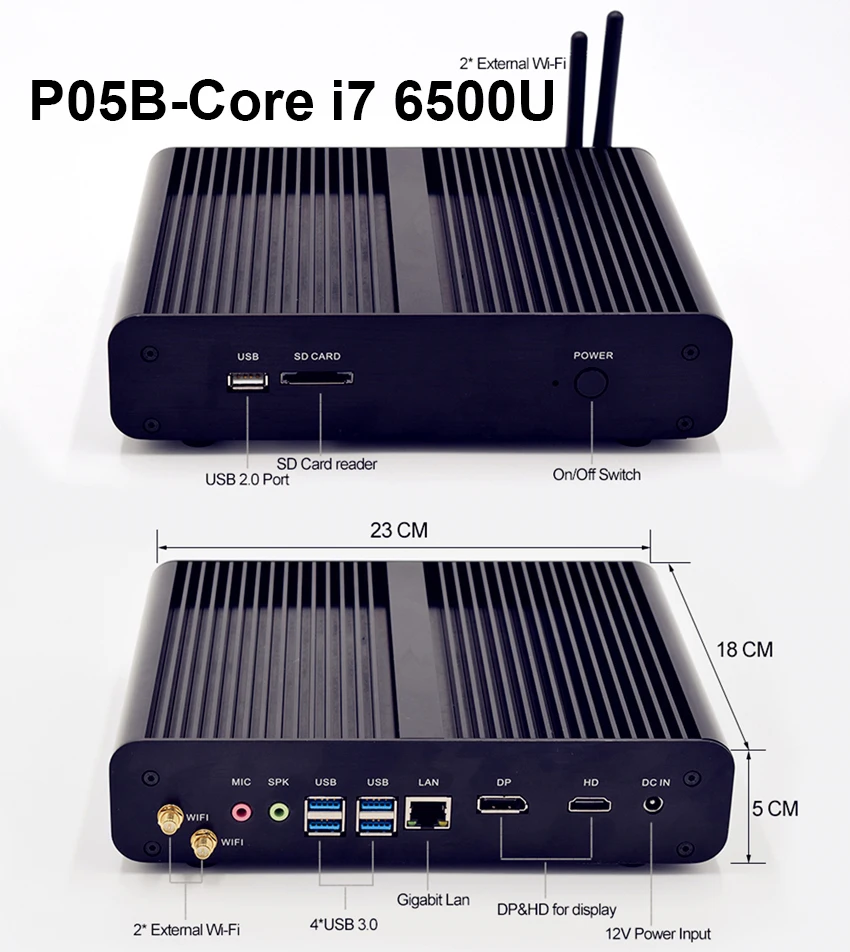 Четырехъядерный безвентиляторный мини-ПК Intel core i5 8250U Core i7 8550U HDMI tv BOX Core i7 7500U i5 7200U Windows Linux мини-компьютер - Цвет: P05B-Core i7 6500U