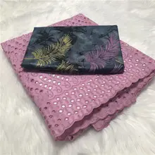 5 ярдов африканская Базен Riche Brode ткань с 2,5 ярдов швейцарская вуаль кружева оранжевая морская парча кружевная ткань для платья-ABS 30