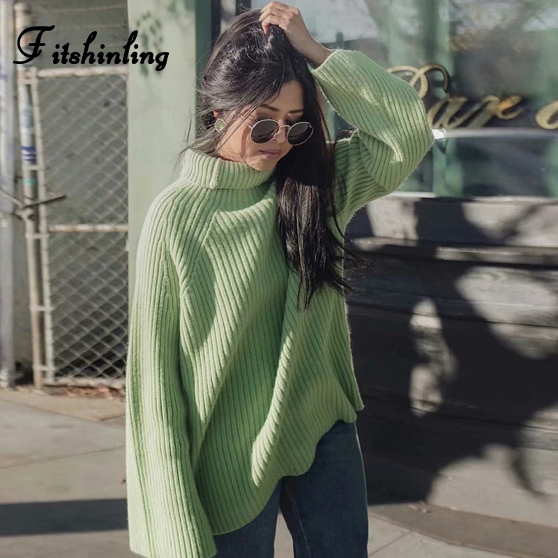 

Fitshinling 2019 Winter Women's Turtlenecks Sweaters And Pullovers Fashion Slim Knitted Jumper Solid Long Sweater Pull Femme New