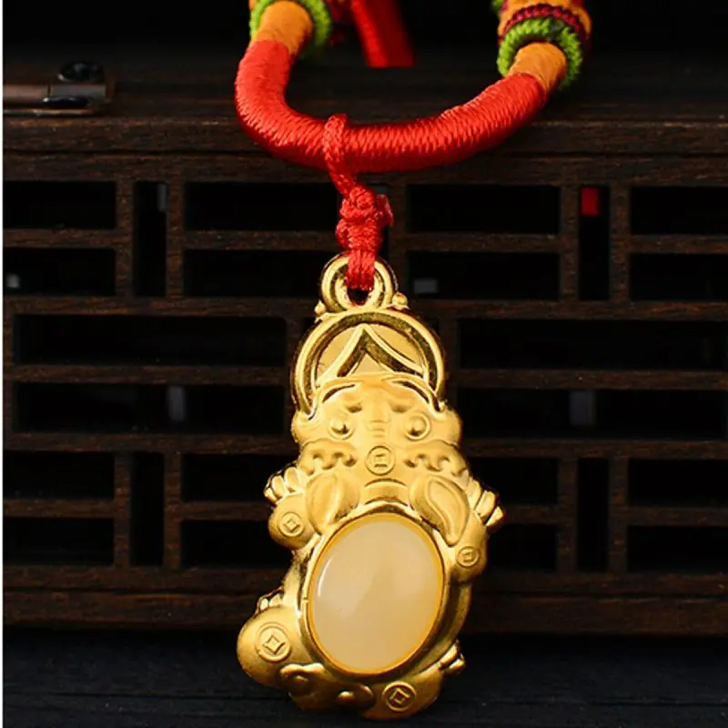 

1PCS 24k Yellow Gold & Hetian Jade Nephrite Women Luck Bless Pixiu Pendant