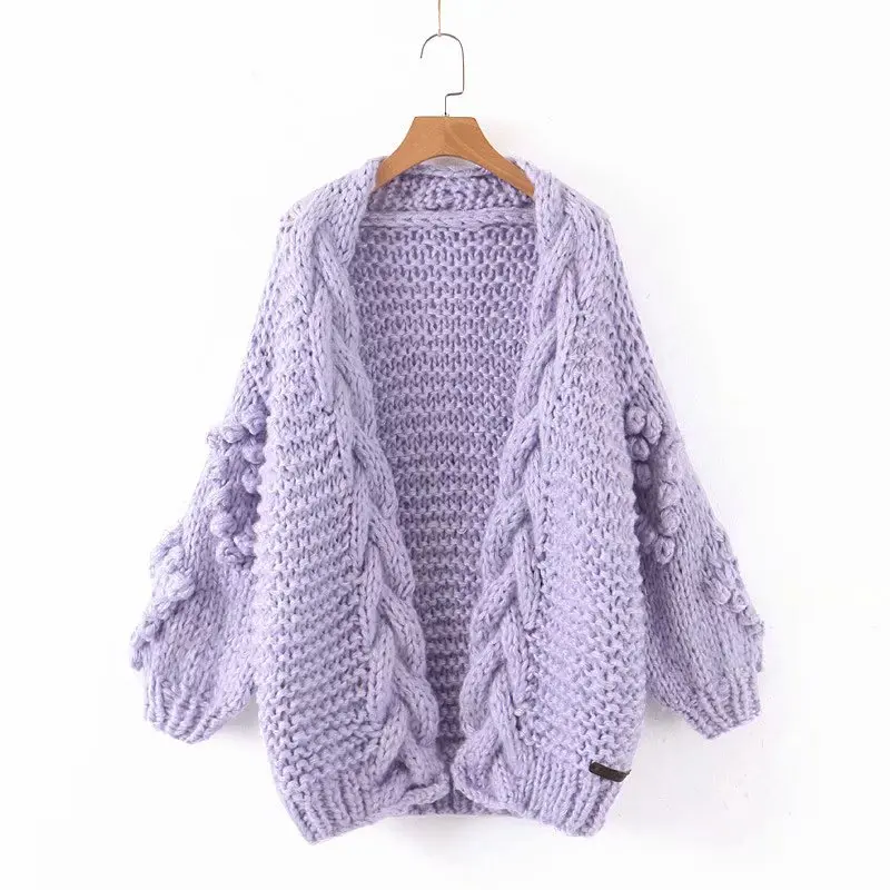 

Small xi jia Autumn And Winter Laziness-Style Entirely Handmade Weaving Linen Flower Color Stereo Small Ball Sweater Thick Cardi