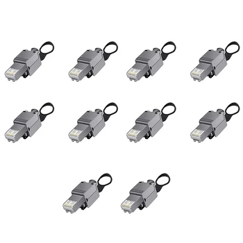 

Zinc Alloy Shield 8P8C RJ45 Connector Compatible with Cat6/Cat6A/Cat7/Cat8 Termination Plug for Ethernet Cable,10 Pack