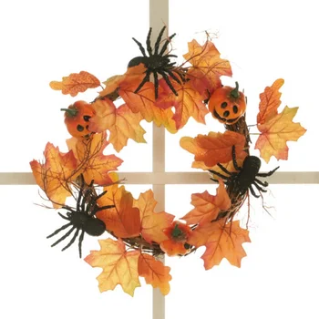

Artificial Rattan Maple Leaves Wreath Christmas Halloween Wreath For Wall Door Holiday Hanging Spiders Pumpkin Garland
