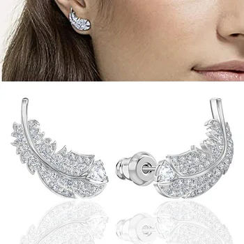 Gorgeous Feather Stud Earrings for Women Wedding 925 Silver
