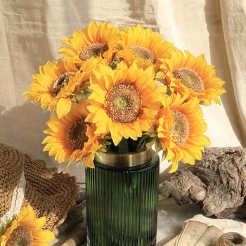 

5pcs 45cm Artificial Flower Silk Branch Big Flower Head Sunflower Summer Garden Balcony Home Decoration Fake Flower High Quality