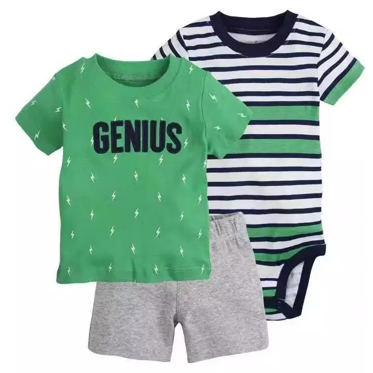 Summer New Style CHILDREN'S Short-sleeved Clothes Set Europe And America Baby Pure Cotton Romper Children Three-piece Set a Gene