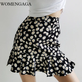 

2020 Summer New Fashion Girl Female Women High Waist Daisy Print Mini Skirt Ruffle Black Floral Dot Sexy Skirt Clothes B015