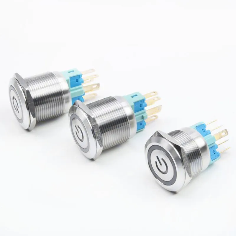 22mm Power mark brass Push Button Switch waterproof switch with illumination Latching button 6pin terminal locking 22HXDY.S.K6