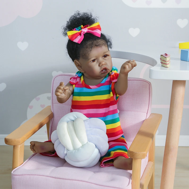 55CM Full Body Saskia Soft Silicone or Soft Cloth Body Hand Detailed  Paiting Hand Rooted Hair African American Baby|Dolls| - AliExpress