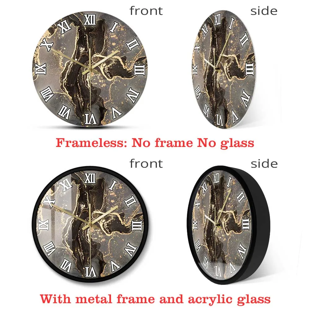 Luxury Abstract Fluid Art Painting Modern Design Wall Clock Black Gold Marble Printed Clock Silent Movement Watch For Bedroom 4