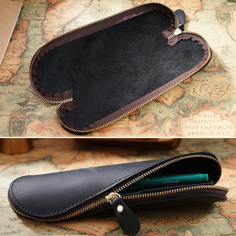 Пенал из натуральной кожи на молнии креативная винтажная сумка для карандашей в