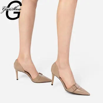 

GENSHUO Women Designer Shoes High Heels Sexy Cutouts Party Wedding Shoes Black Nude Heels Red Pumps Sandalias Size 35-40 Heeled