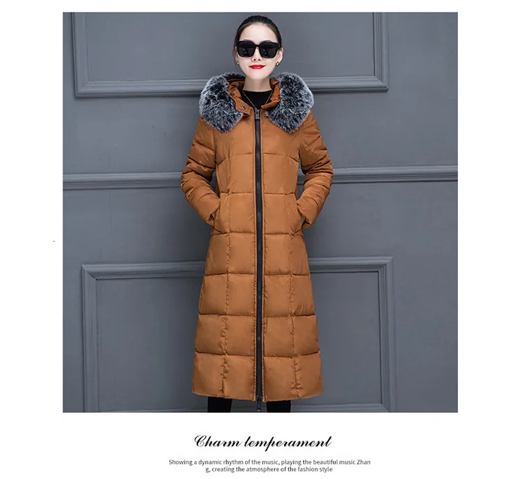 Свободное зимнее длинное пальто с меховым капюшоном для женщин, парка Feminina, плюс размер, теплая куртка-пуховик, Женские куртки в стиле Харадзюку, верхняя одежда, зимняя одежда