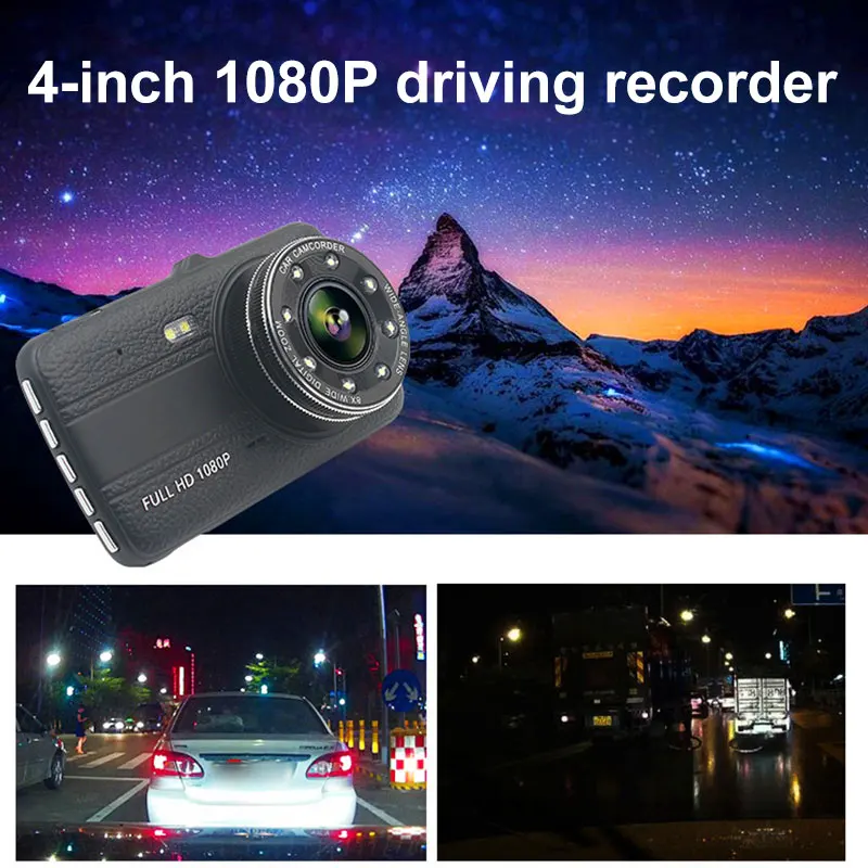 4 дюйма Видеорегистраторы для автомобилей с двумя Камера HD 1080 Ночное видение с гнездом для чипа, с датчиком движения, Сенсор воспроизведение видео 170 градусов Широкий формат 30FPS мульти-языковой