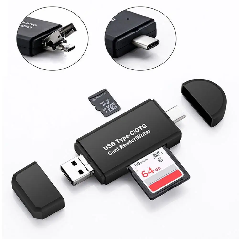 3-в-1 Мультифункциональный Тип-C USB 3,0 с эффектом приближения C зарядкой Micro-USB TF/S/D OTG Устройство чтения карт памяти
