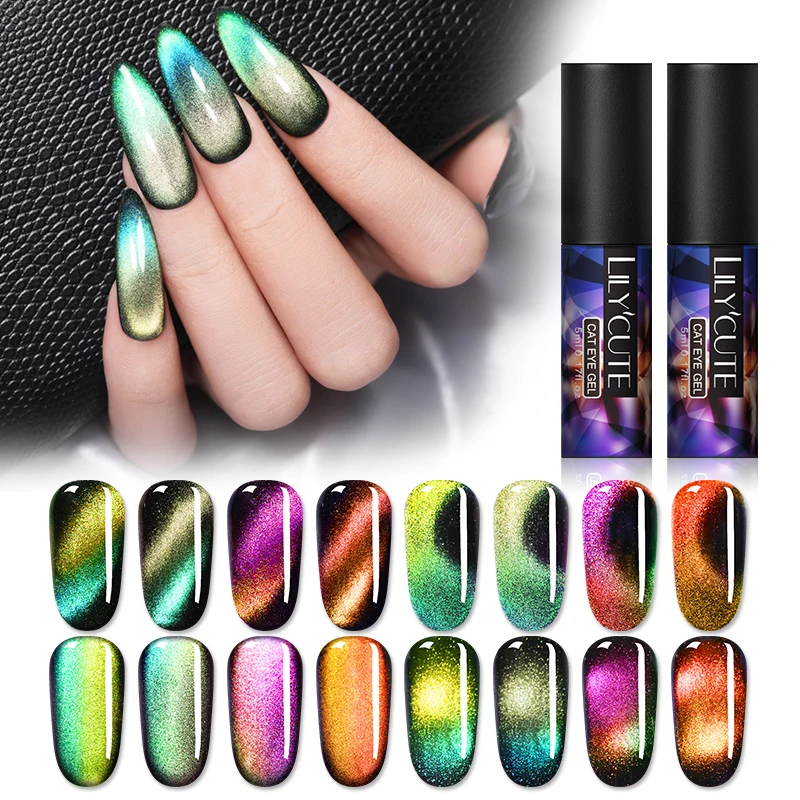 LILYCUTE 9D Auroras Magnetic Gel Nail Polish Long Lasting Varnish 5ml Shining Cat Eye Nail Art 5